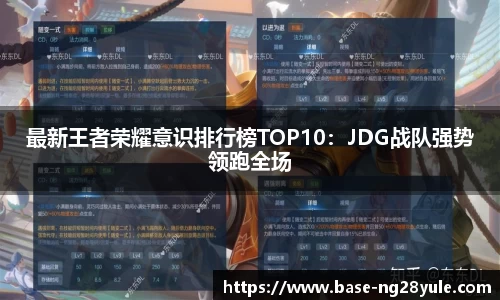 最新王者荣耀意识排行榜TOP10：JDG战队强势领跑全场